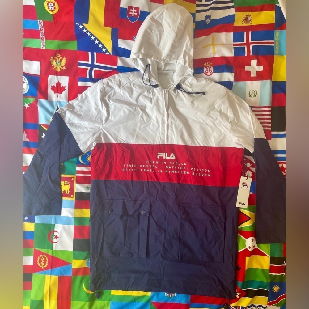 Fila White Jacket with Black Drawstrings
